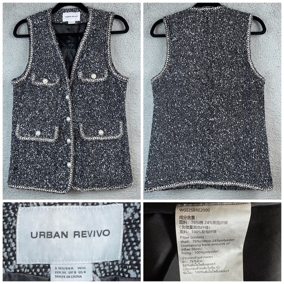 Urban Revivo Women Tweed Speckled Embroidery Pearl Buttons Vest Size 4 Y2K Retro - Picture 1 of 12